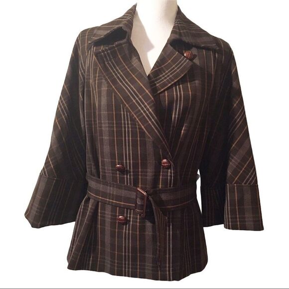 Bandolino Double Breasted Belted Plaid Swing Coat - Picture 1 of 5